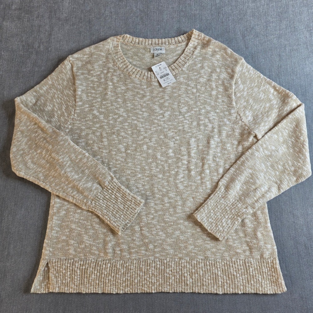 J.Crew Crewneck Sweater Women M Tan Marled BQ689 New Coastal Grandmother Knit